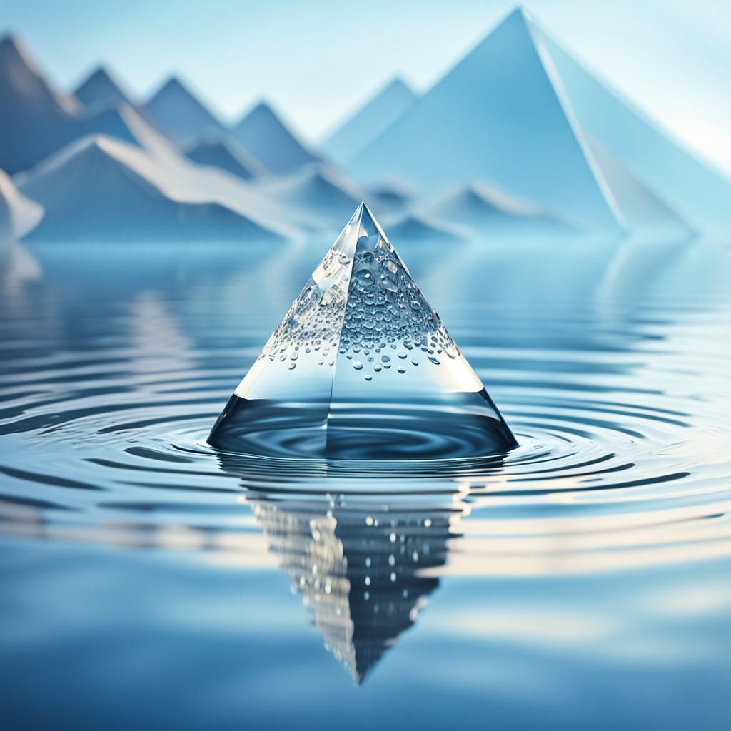 Hyperrealistic Water Droplet Reflecting Pyramid Landscape