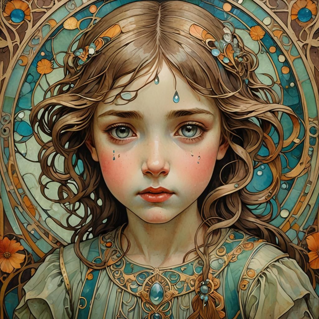 Art Nouveau Girl with Tears
