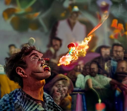 Fiery Breath in Film Noir Circus Scene