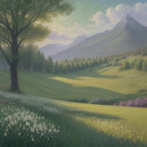 Black Horse in Meadow: Impressionist Pastoral Landscape