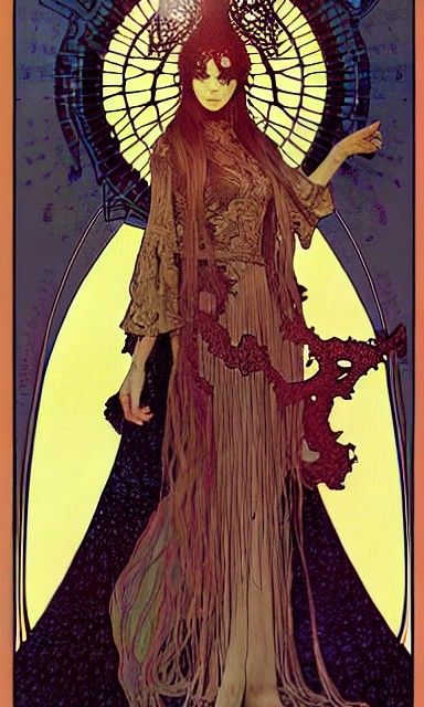 Eldritch High Priestess Tarot Card in Art Nouveau Style