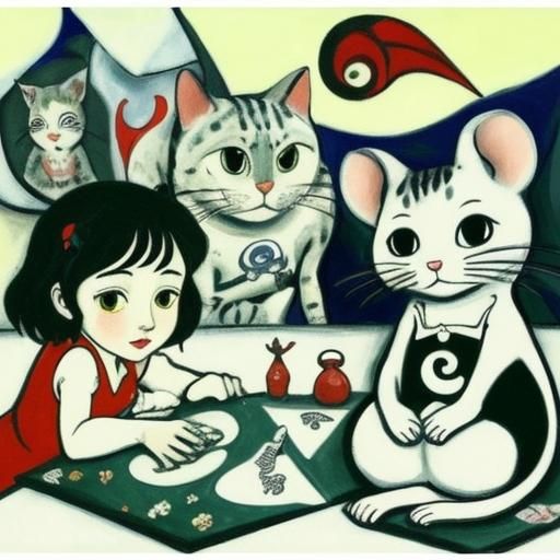 Cats Hunting Mice: A Whimsical Fusion of Styles