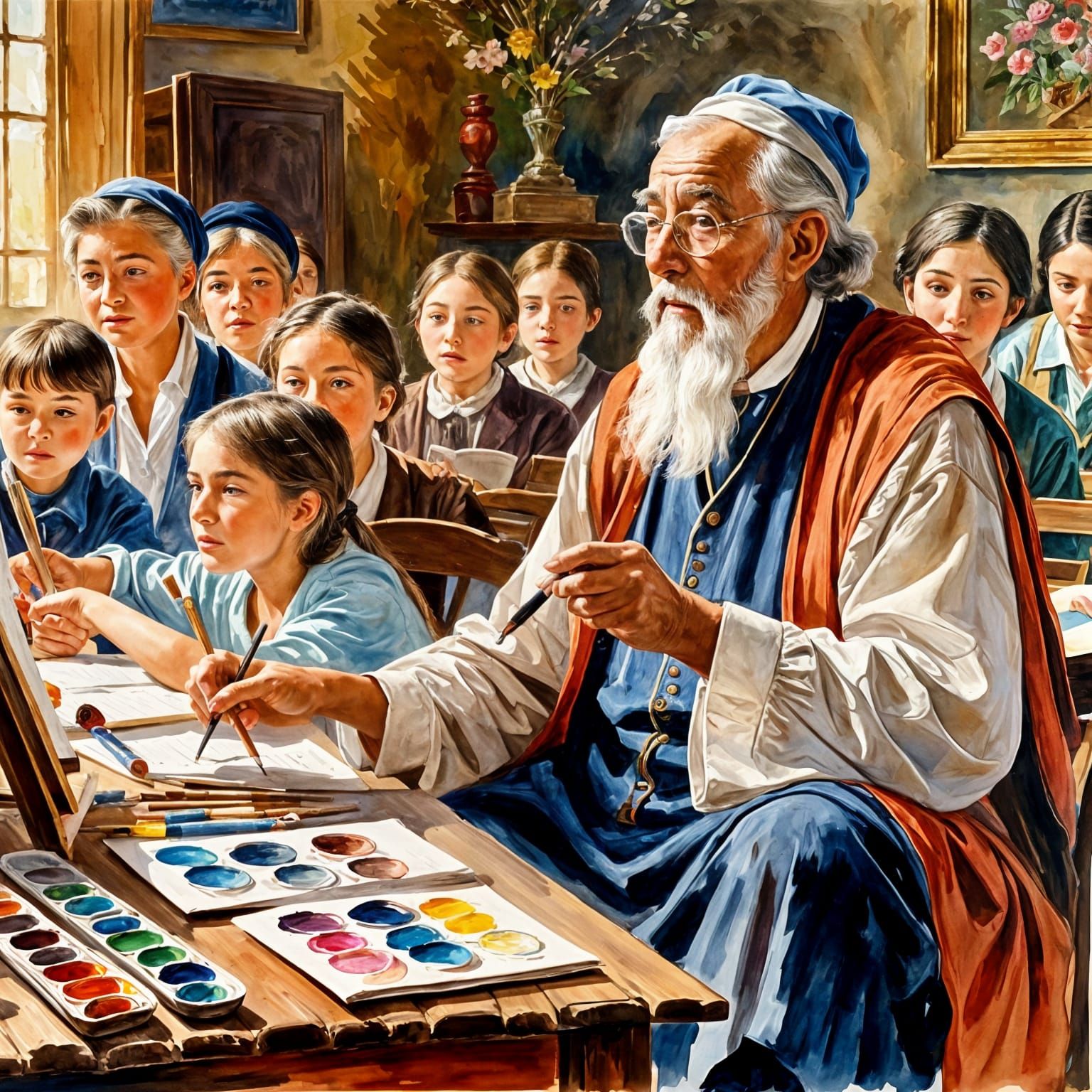 A scholar passing on his knowledge