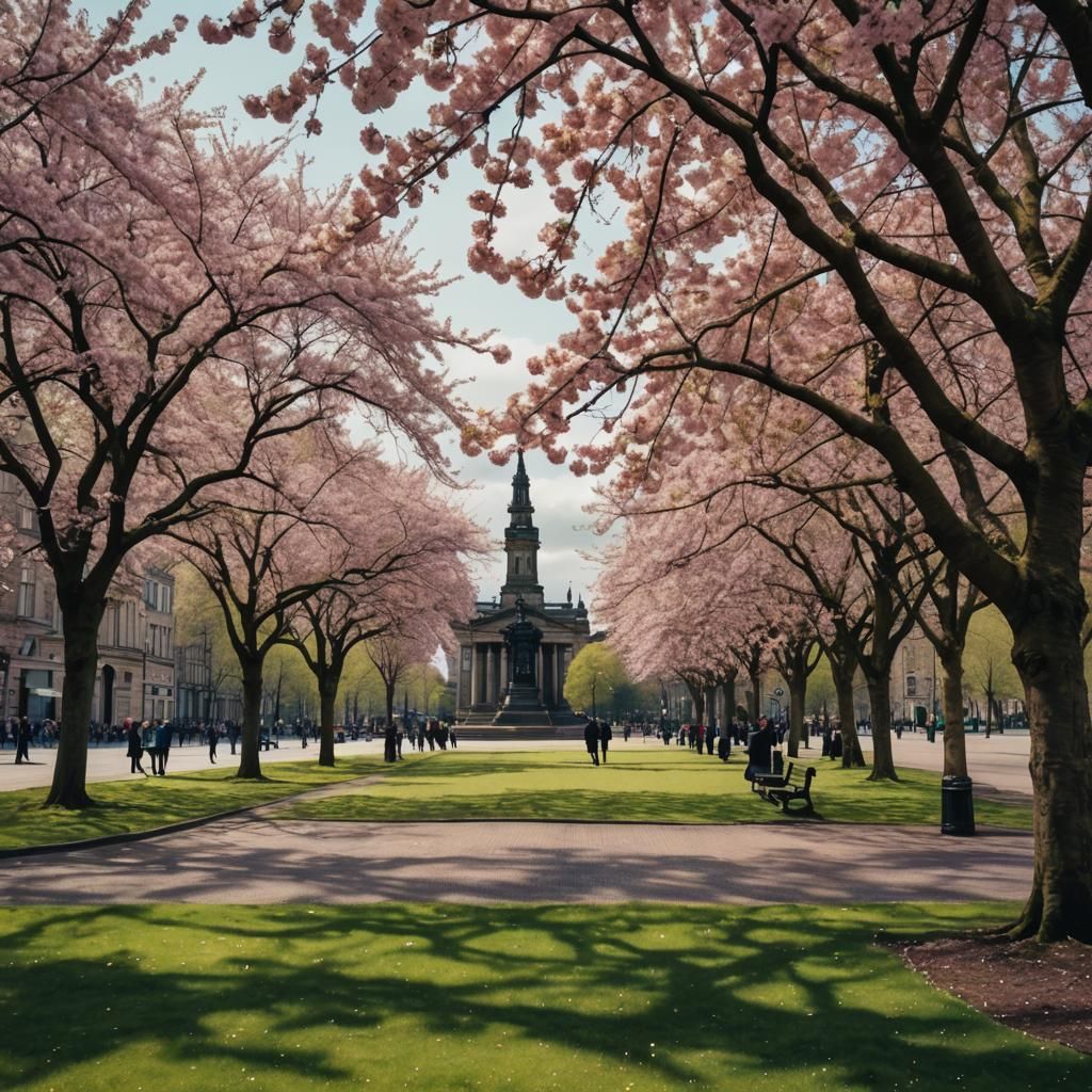 George Square, Glasgow: Spring Watercolor