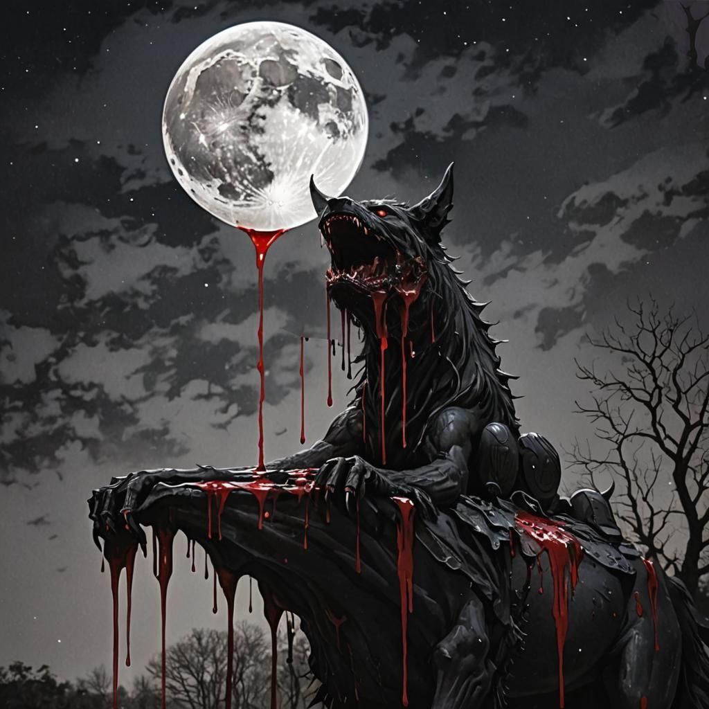 Moon Dripping Blood: A Surreal Dark Image