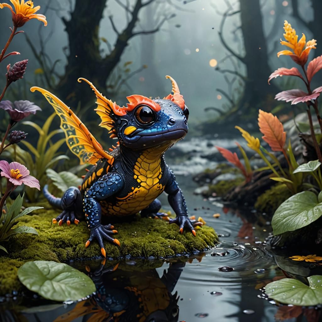 Chibi Fire Salamander in Enchanting Swamp