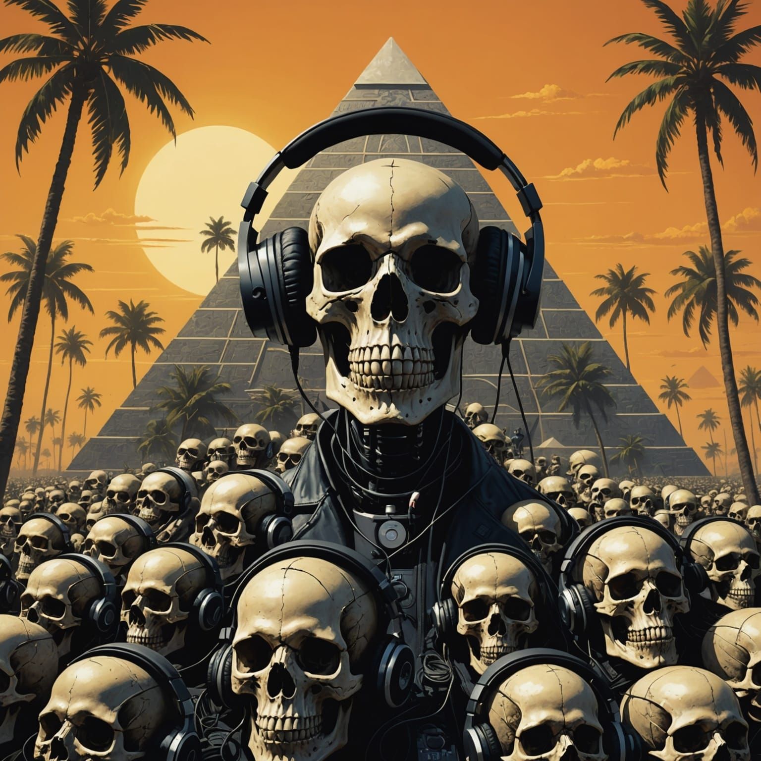Sinister Pyramid of Skulls with Headphones