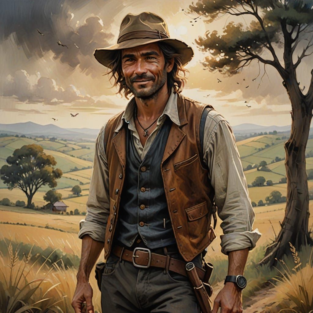 Rustic Minstrel Portrait in Earthy Tones