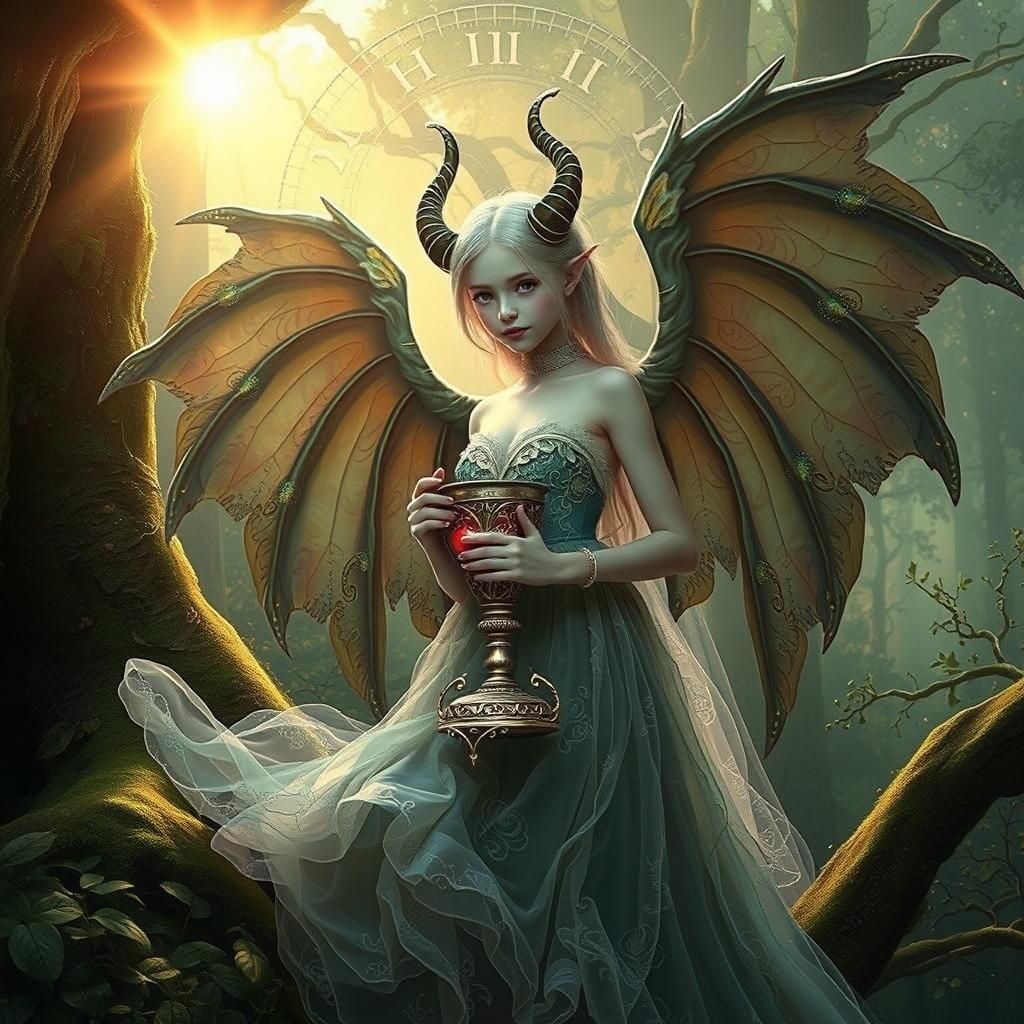 Winged Devilgirl in Flowing Gown: Digital Art