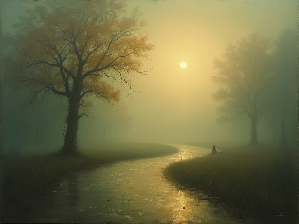 Nostalgic Oil Painting of a Serene Misty Morning
