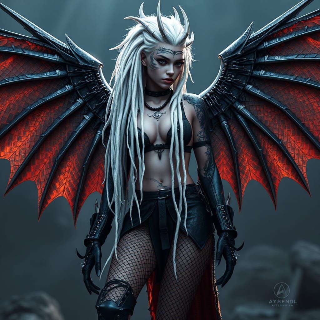 Dragon-Human Hybrid with Punk Aesthetic, Digital Art