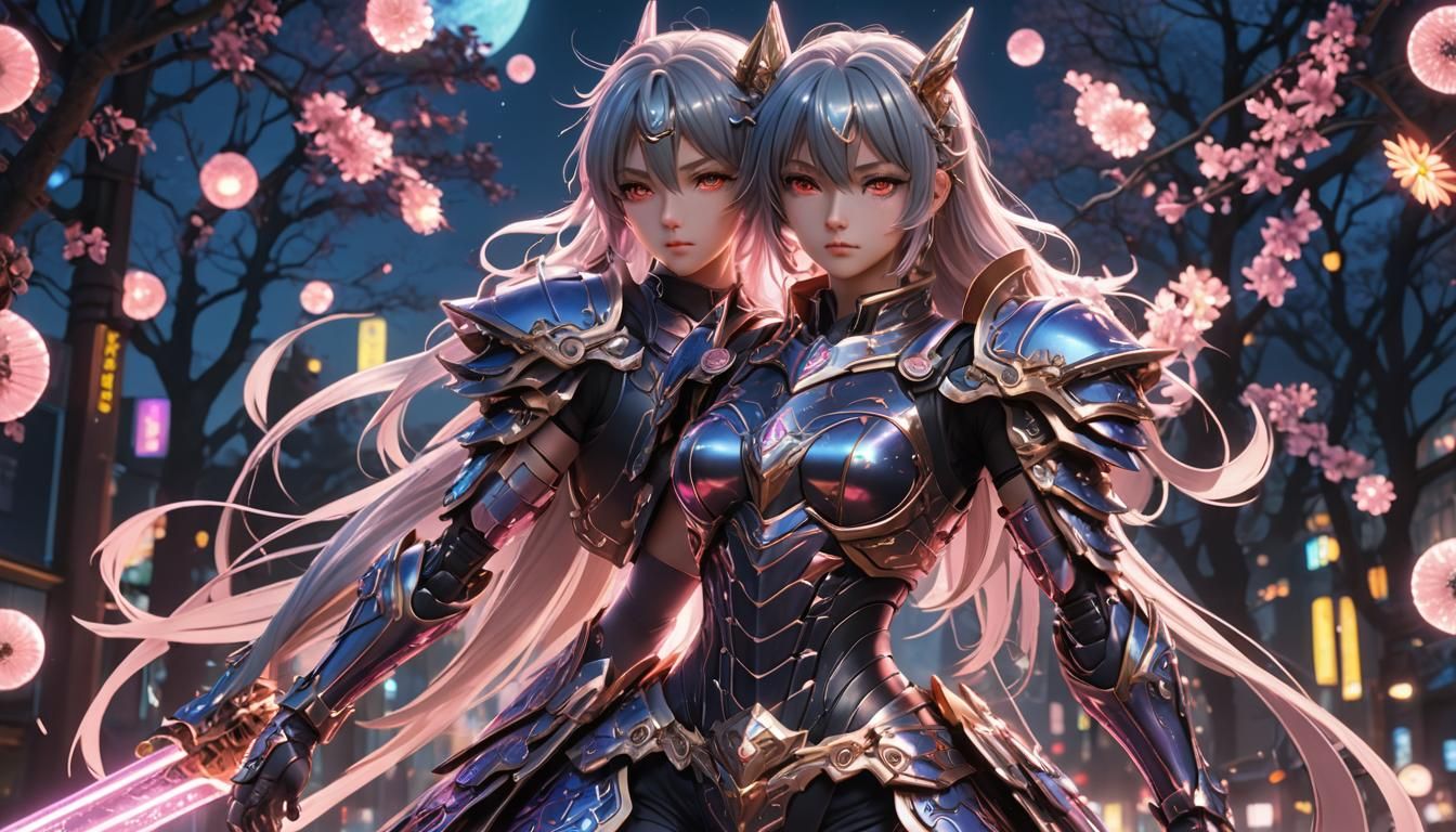 Heroic Anime Character in Neon Armor