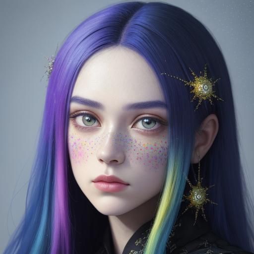 Pointillist Portrait of a Young Girl in Dreamlike Style