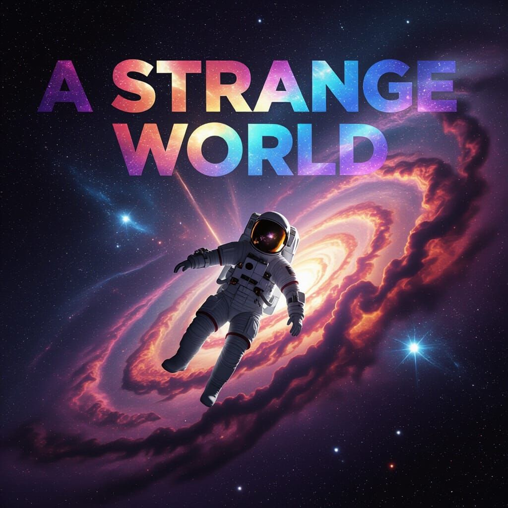 Astronaut in Swirling Rainbow Galaxy