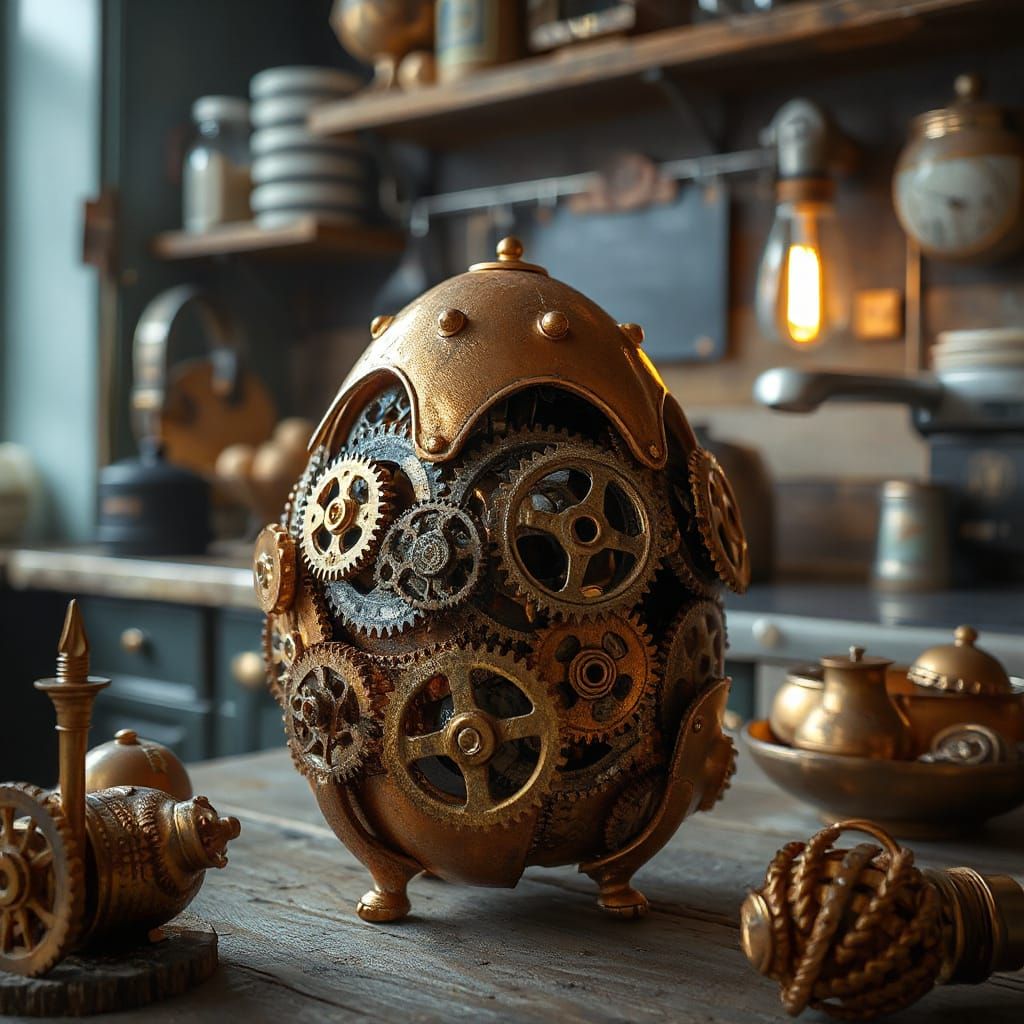 Steampunk Egg in Gritty, Industrial Victorian Style