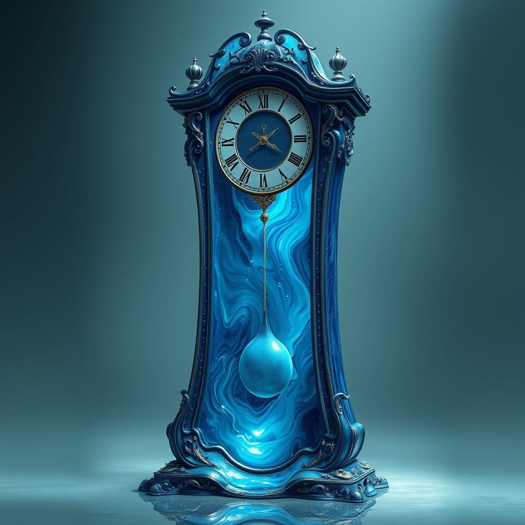Liquid Sapphire Grandfather Clock in Surreal Digital Art Sty...