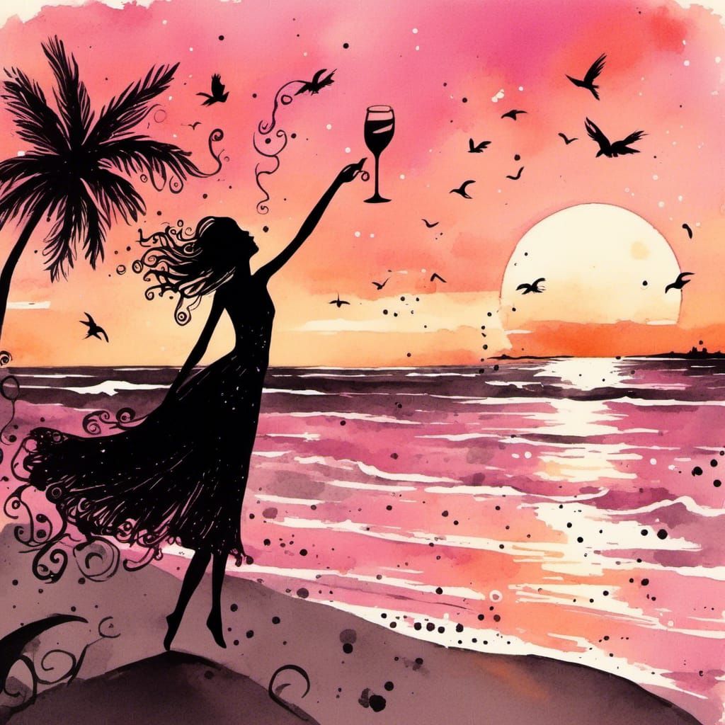 Whimsical Silhouette of Dancer at Sunset