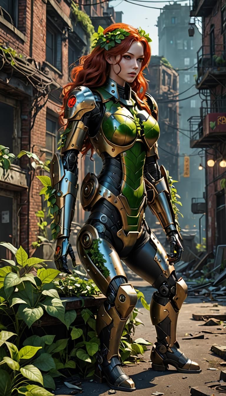 Robot Poison Ivy in Abandoned City