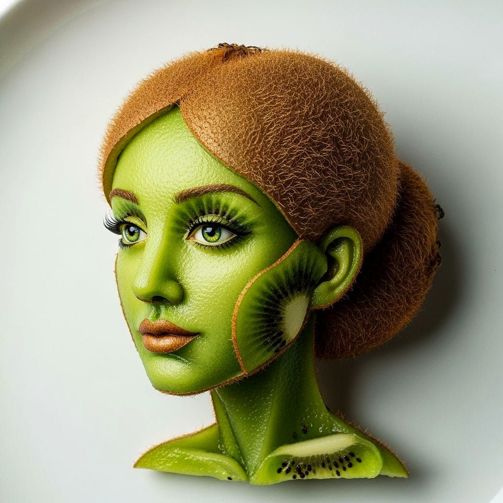 Photorealistic Kiwi Woman Head Sculpture