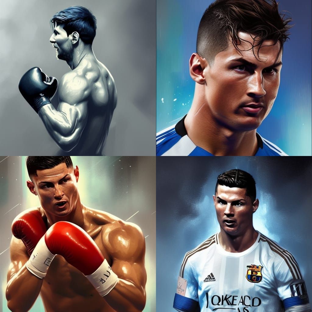 Ronaldo and Messi Boxing: Hyperdetailed Art Portrait