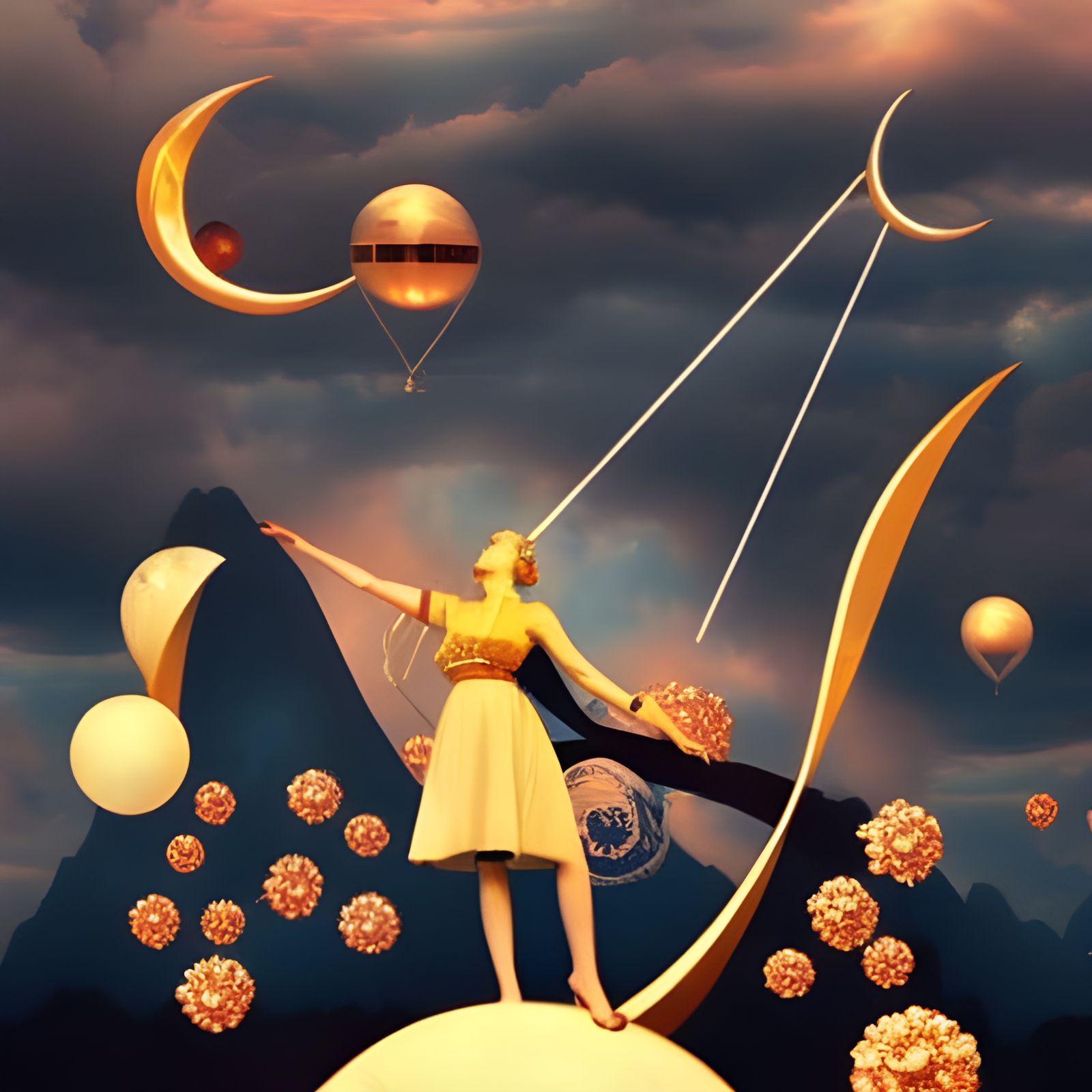 Surreal Steampunk Woman Levitating with Canvas Wings