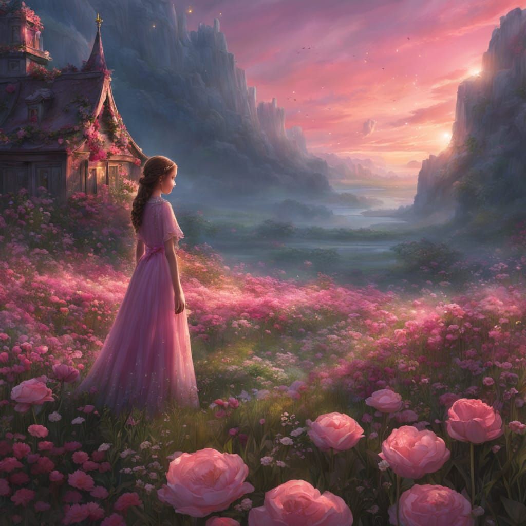 Mother and Daughter in Enchanted Floral Wonderland