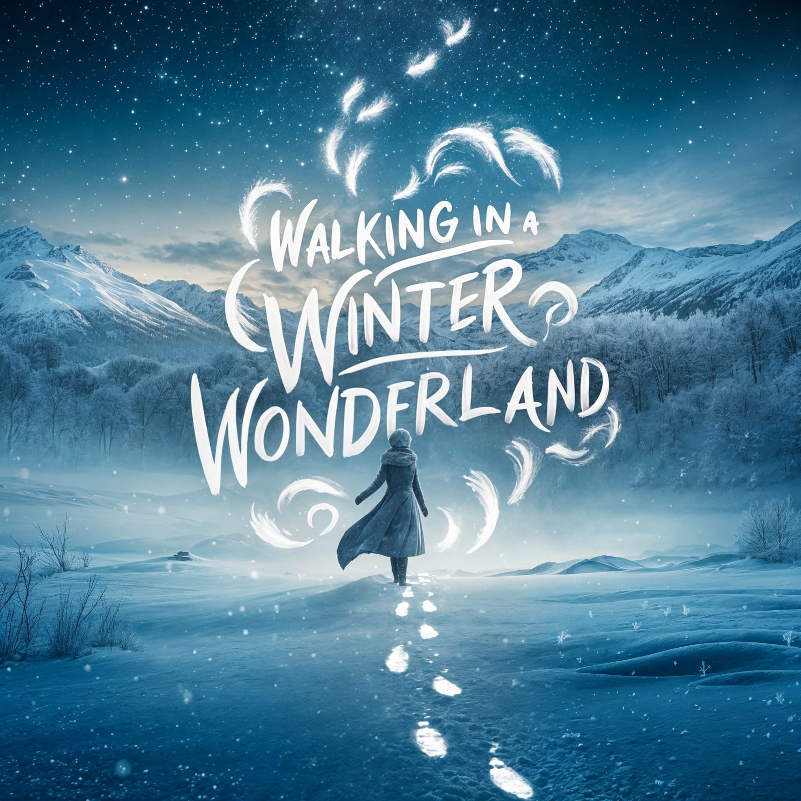 Enchanted Snowy Realm with Glowing Footprints