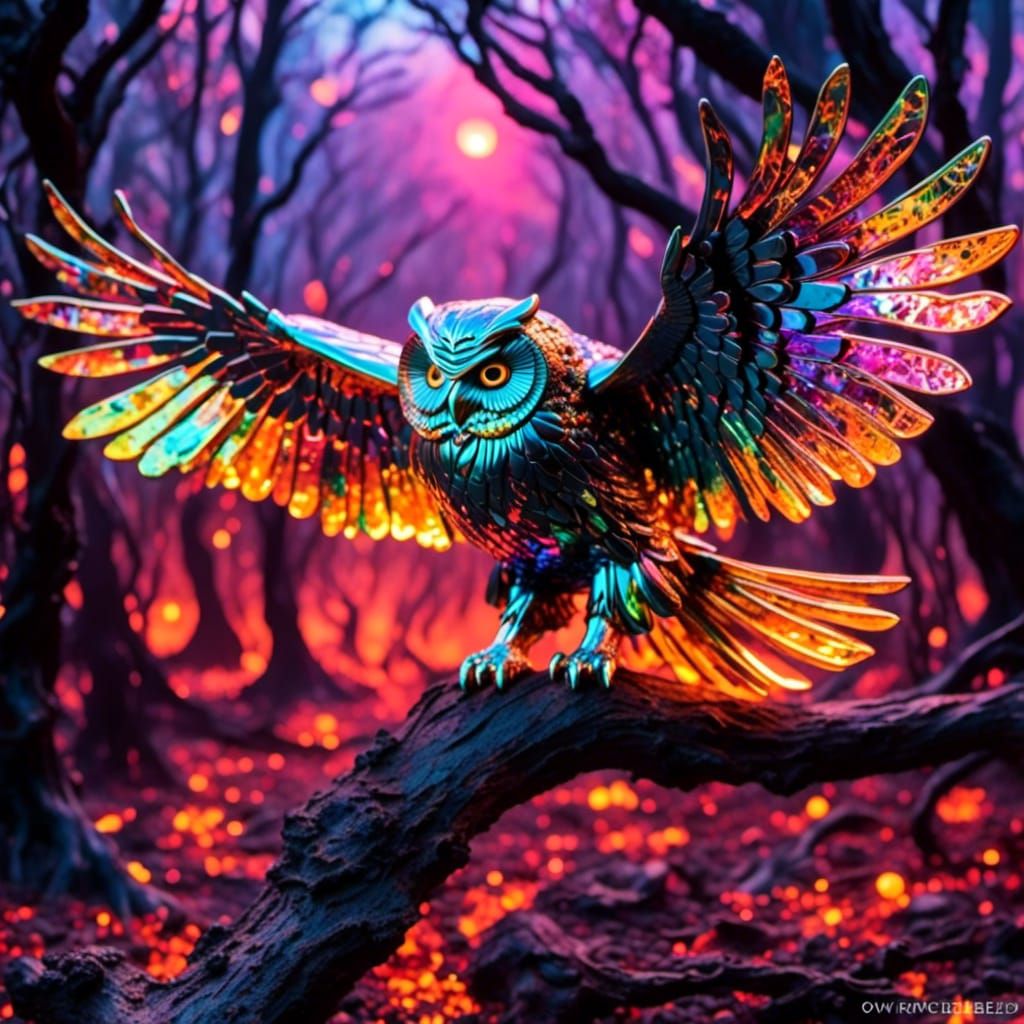 Halloween Owl with Lava and Chrome Texture