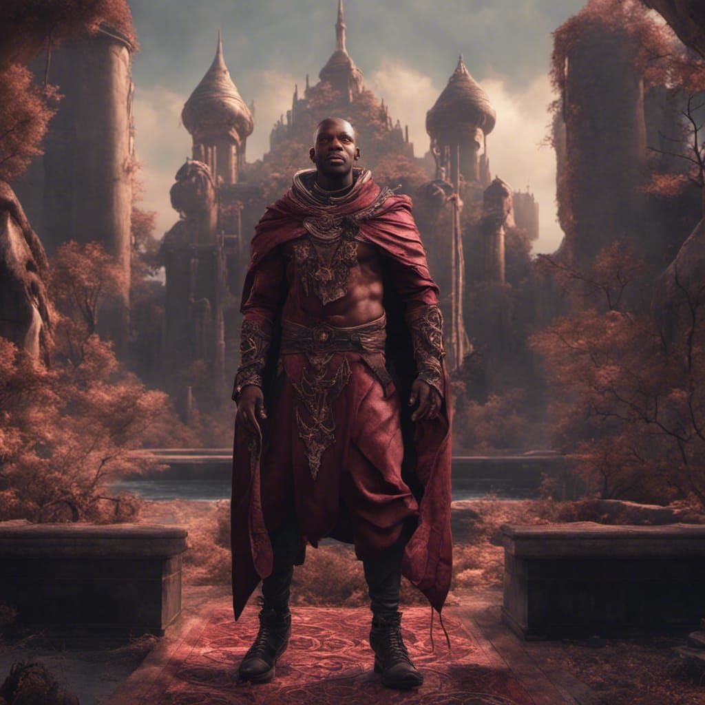 Fantastical Portrait of Black Man in Maroon