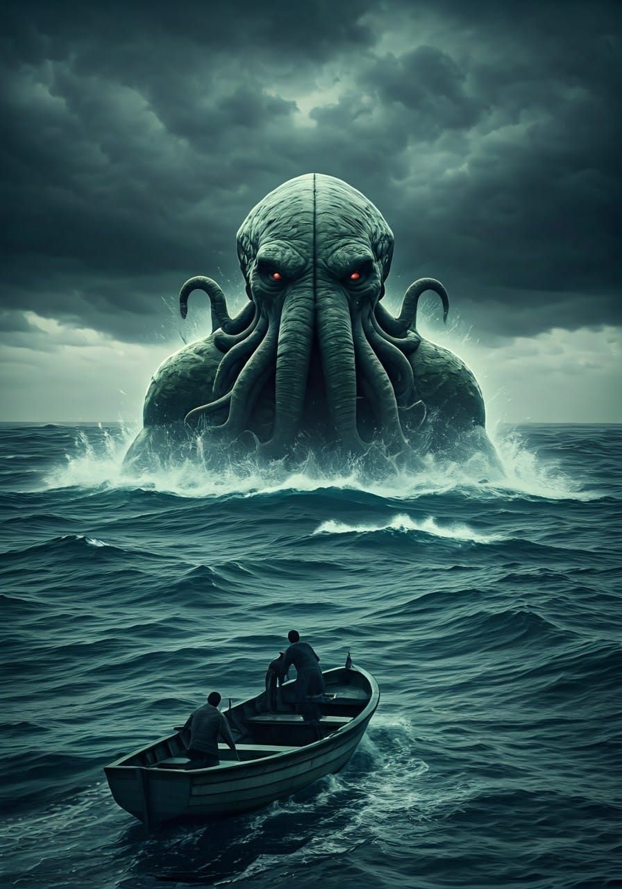 Tentacled Horror Emerges from the Stormy Seas in a Cyberpunk...
