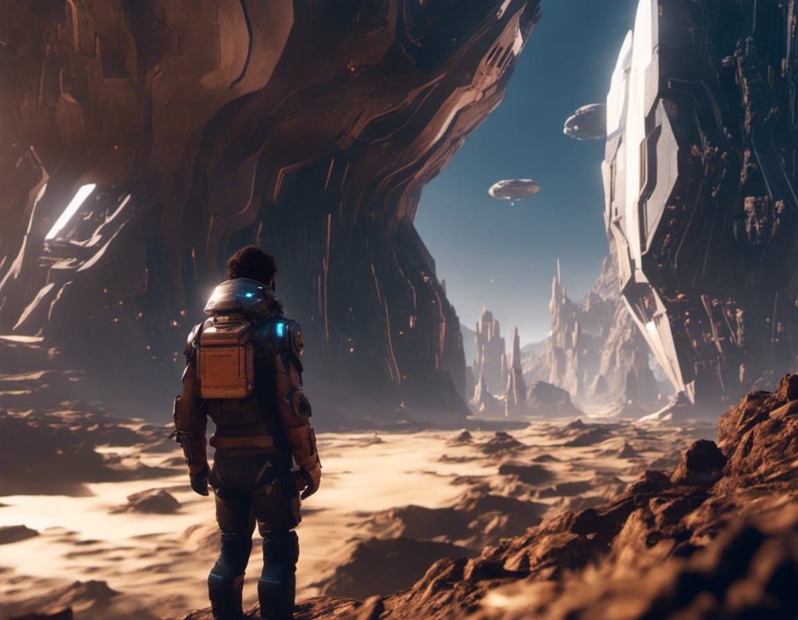 Futuristic Cityscape on Alien Planet with Explorer