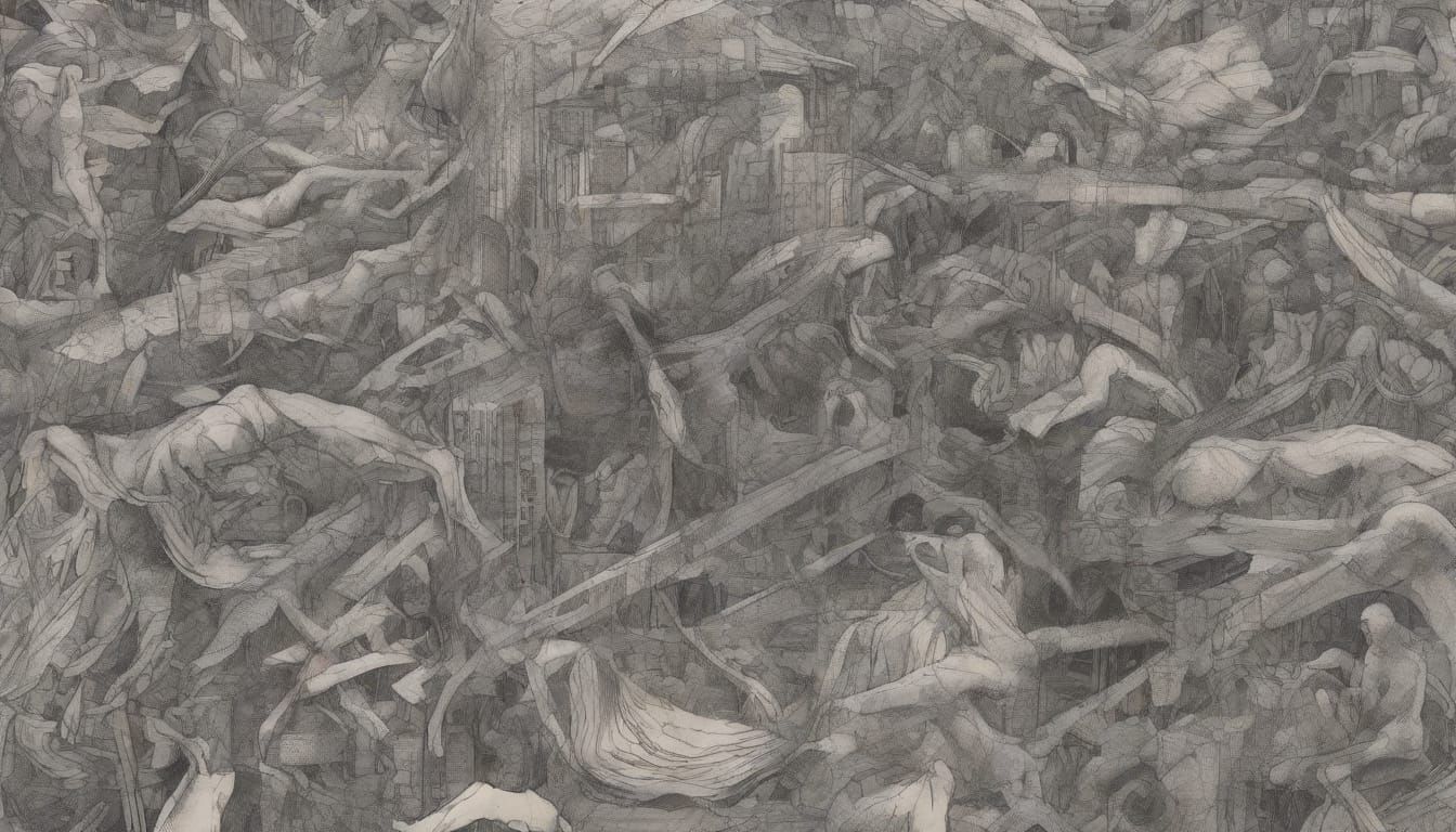 Visceral Mural of Destruction in Expressive Ink Style