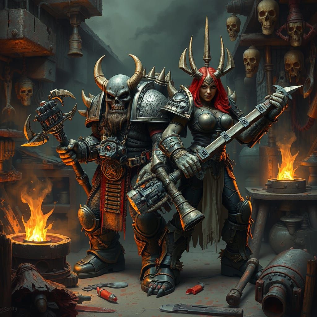 Ork Warriors in Spiked Armor in Workshop