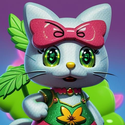 Hello Kitty Marijuana Leaf Logo in Simpsons Style