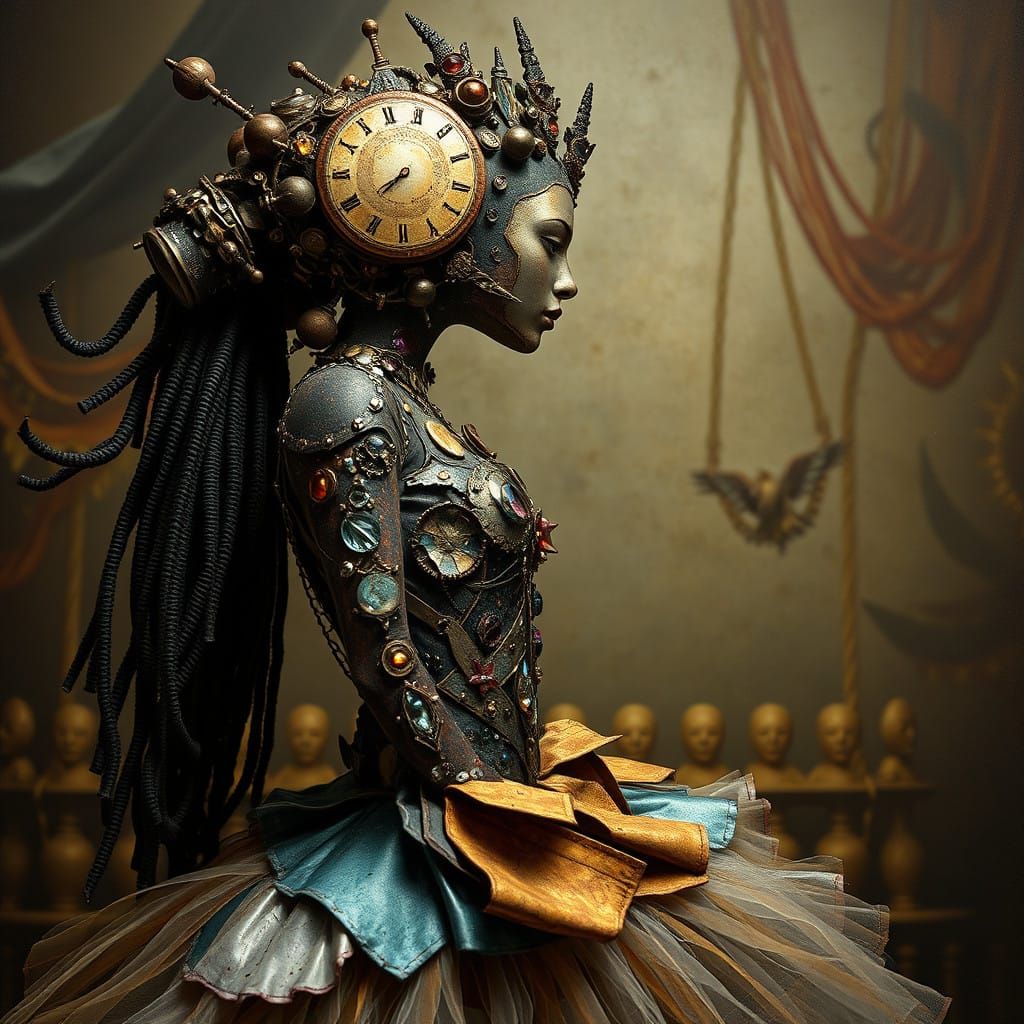 Mechanical Ballerina in a Hieronymus Bosch-Inspired Circus S...