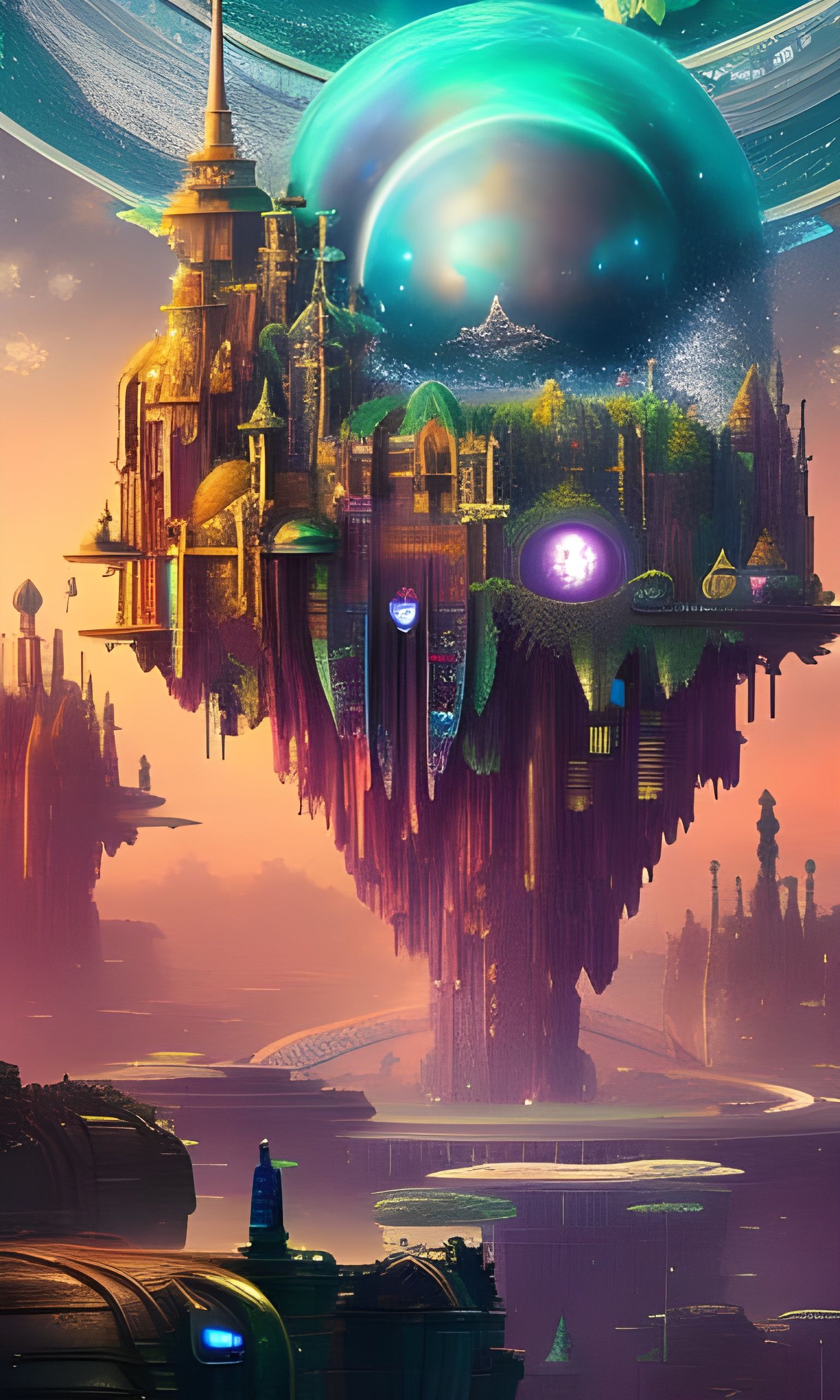 Mushroom Castle Kingdom Under Moonlit Sky