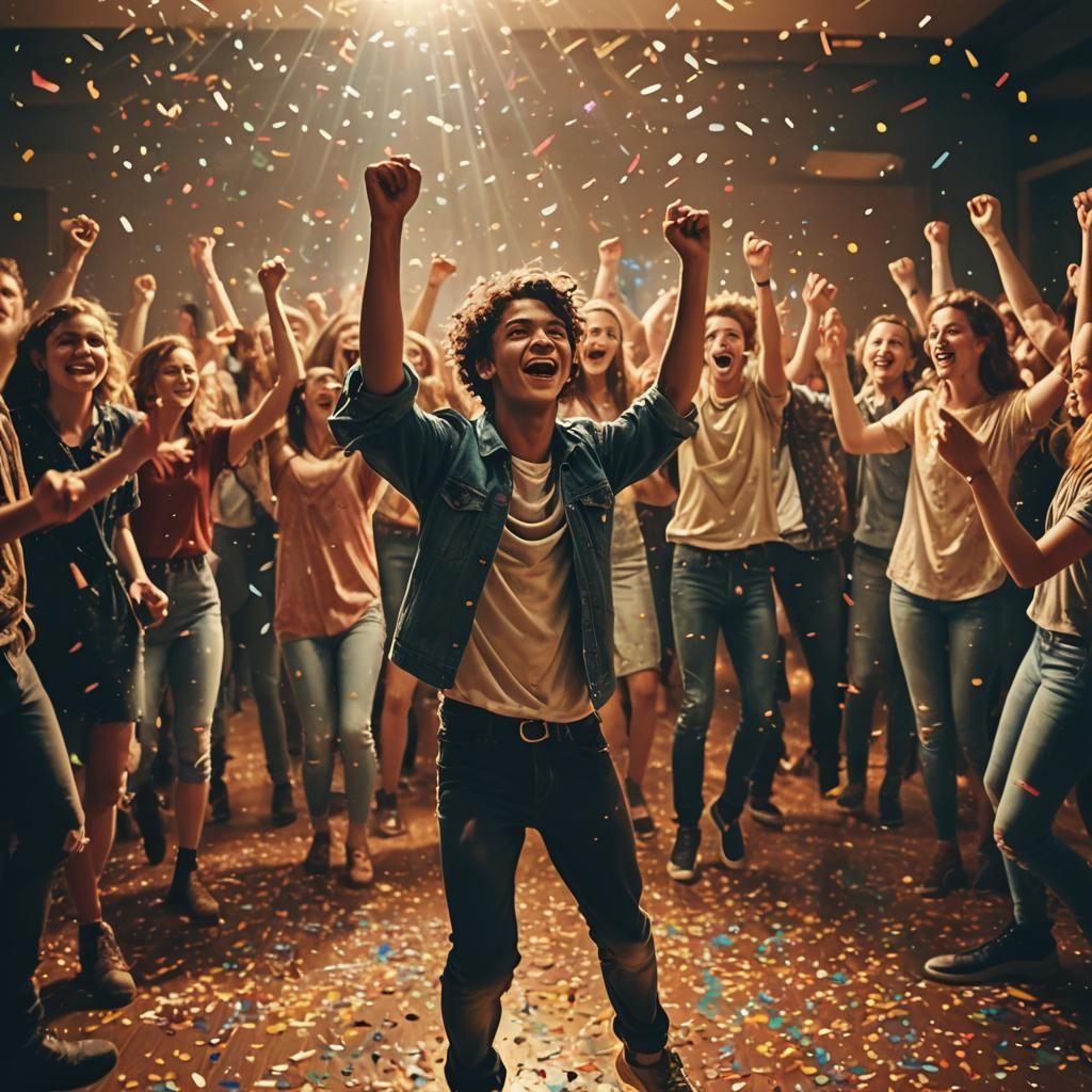 Joyful Dance Floor Celebration in Cinematic Style