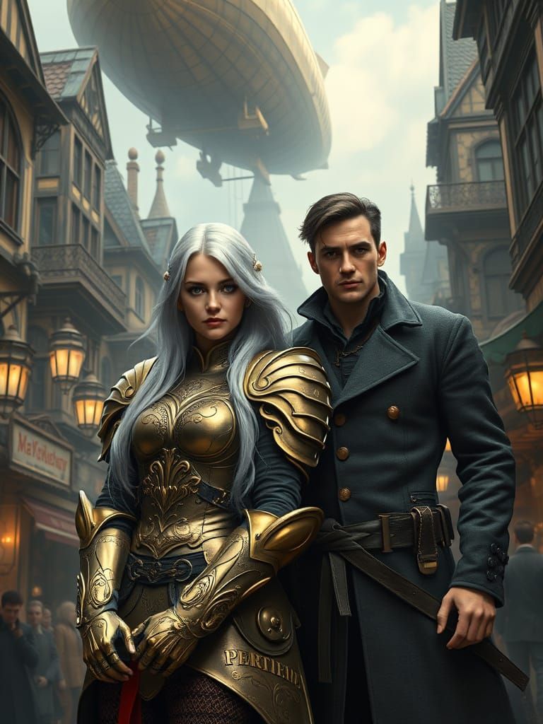 Surreal Steampunk Cavalier Meets Detective Amidst Bustling M...