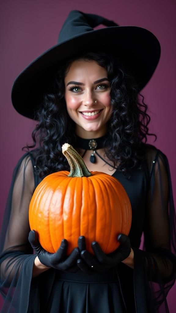 Enchanting Witch with Pumpkin, Professional Photography