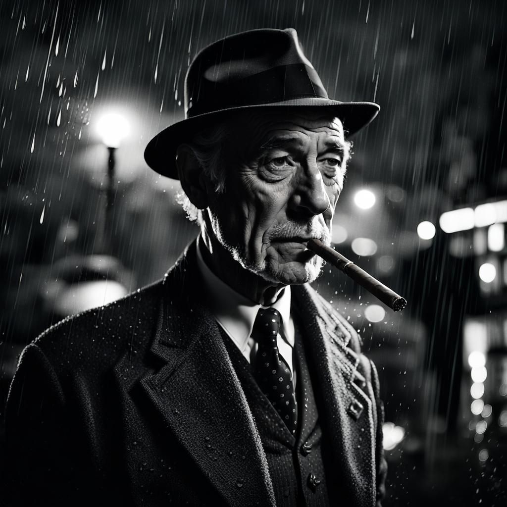 Film Noir Portrait of Man Smoking Cigar