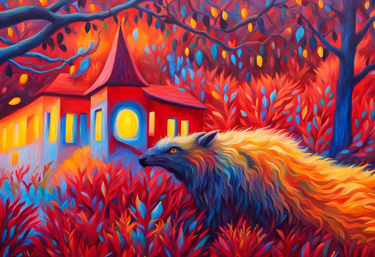 Fauvist Mystical Being in Woolly Red Forest