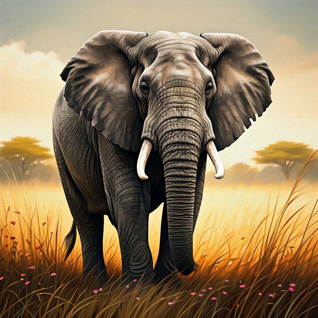 Elephant in Golden Savannah Light, Naturalistic Style