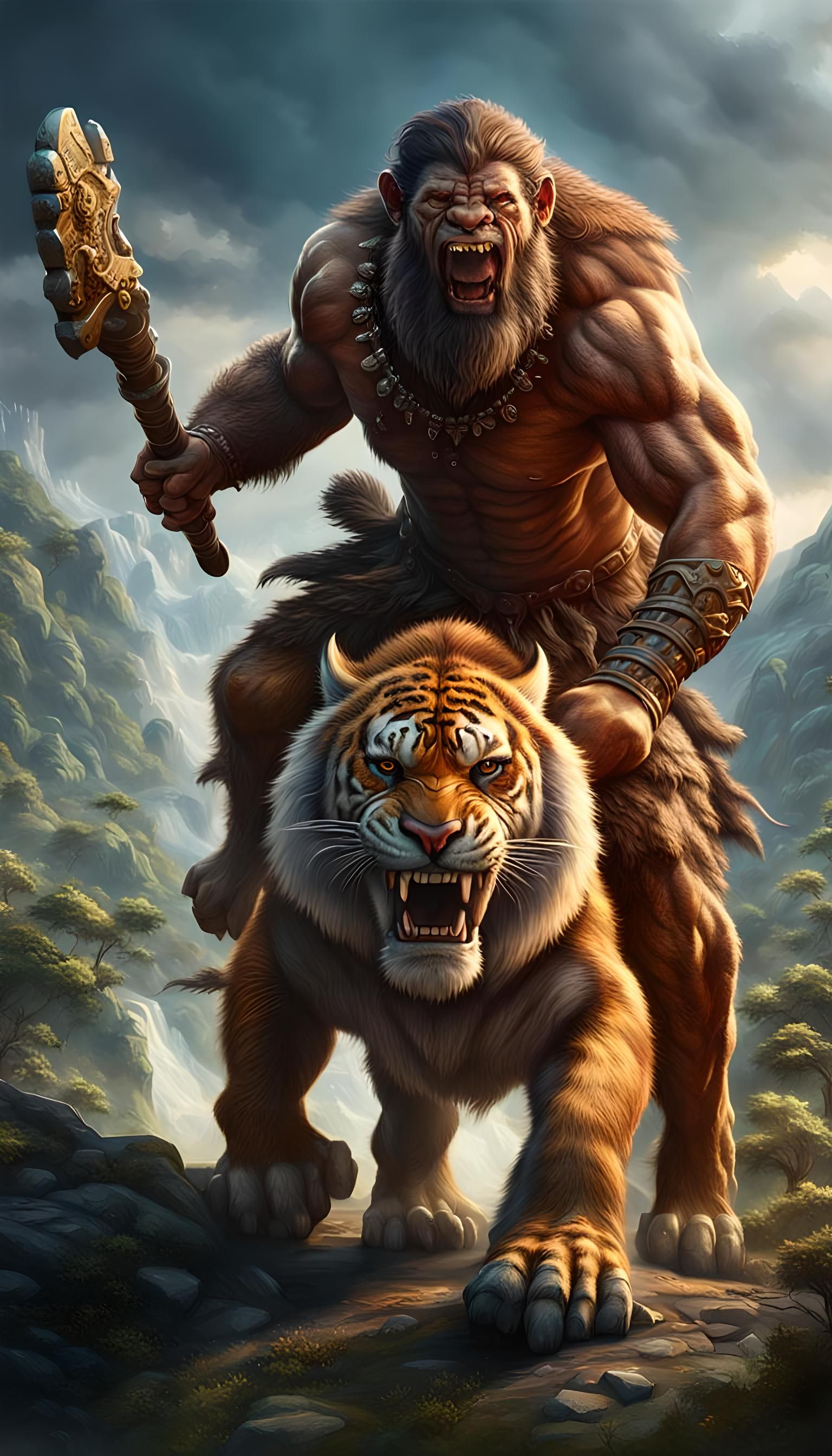 Neanderthal and and saber Tooth Tiger