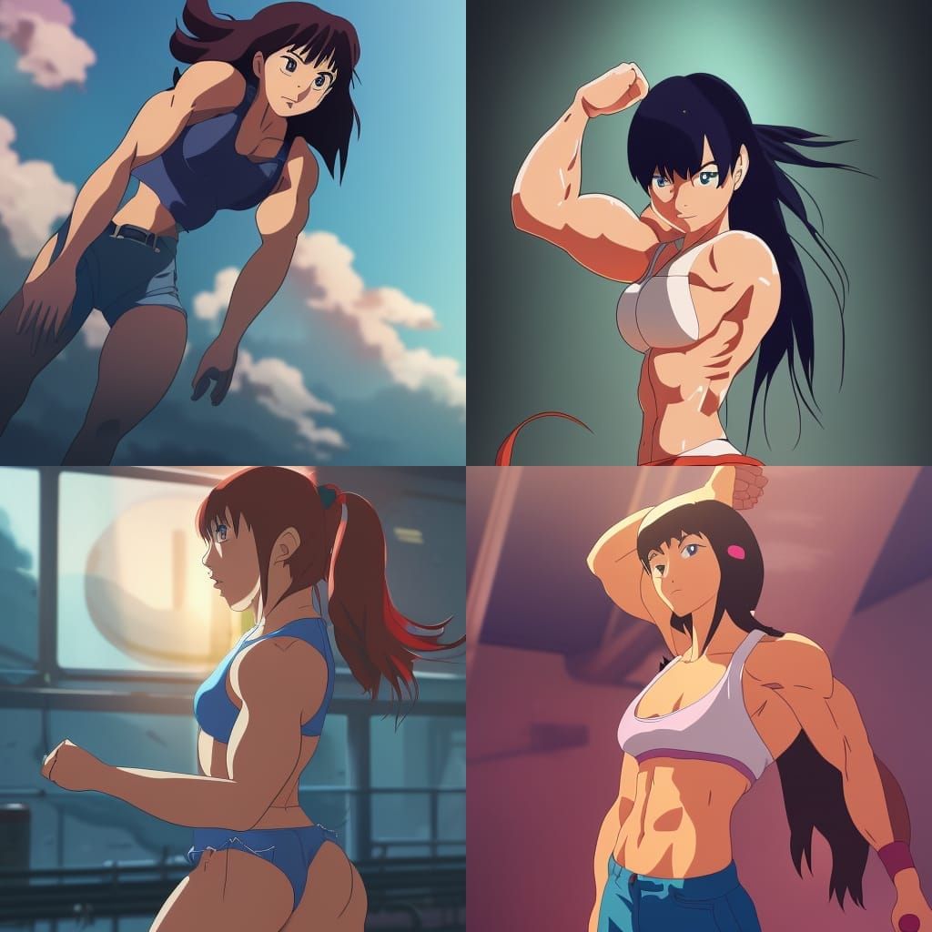 Anime Muscle Girl in Studio Ghibli Style