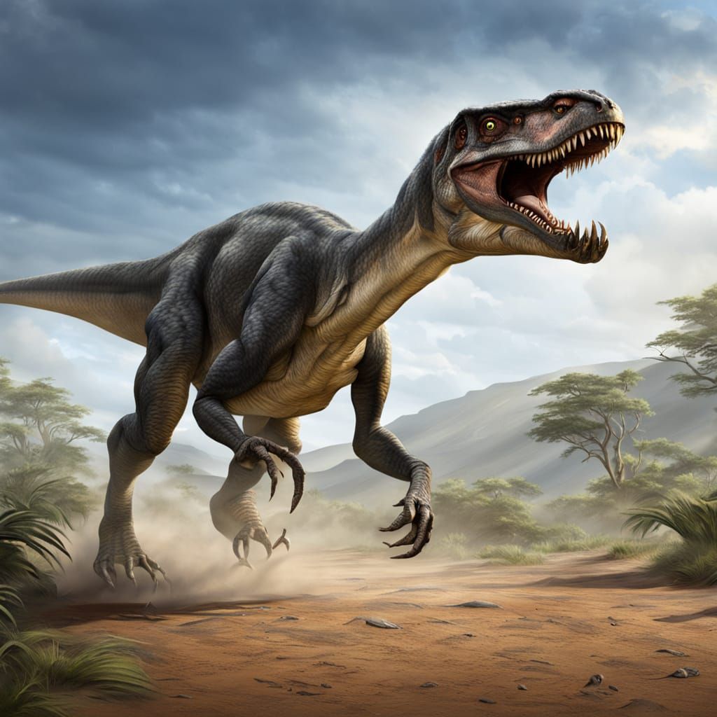 Cretaceous Megaraptor Running Across Plain
