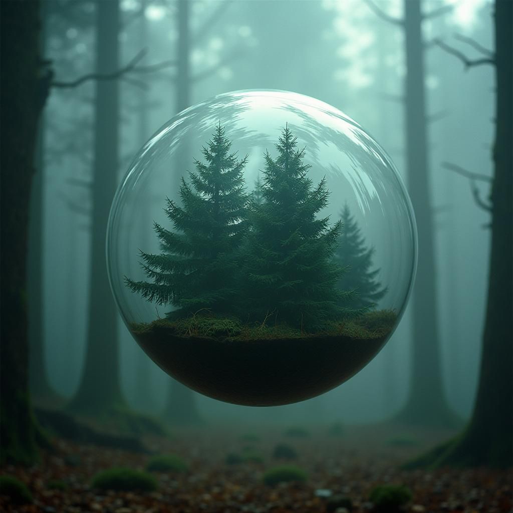 Mystical Forest in Glass Orb with Cinematic Aesthetic