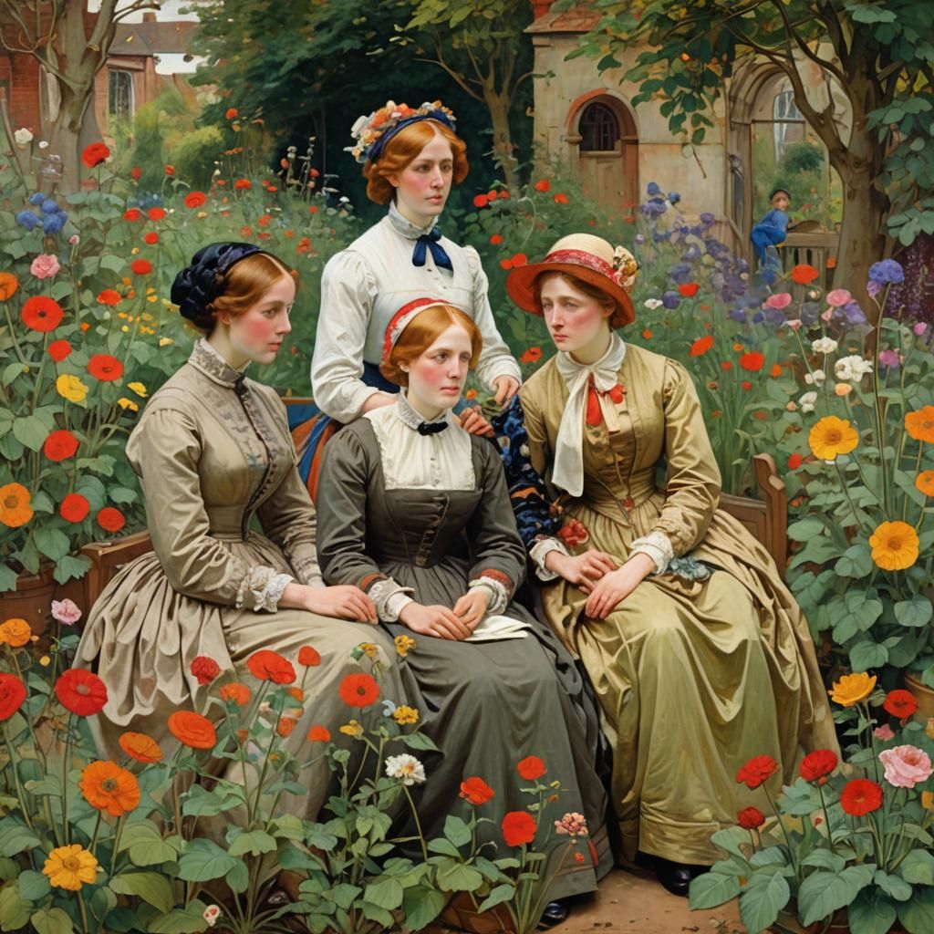 Ladies in a Garden: Pre-Raphaelite Style Painting