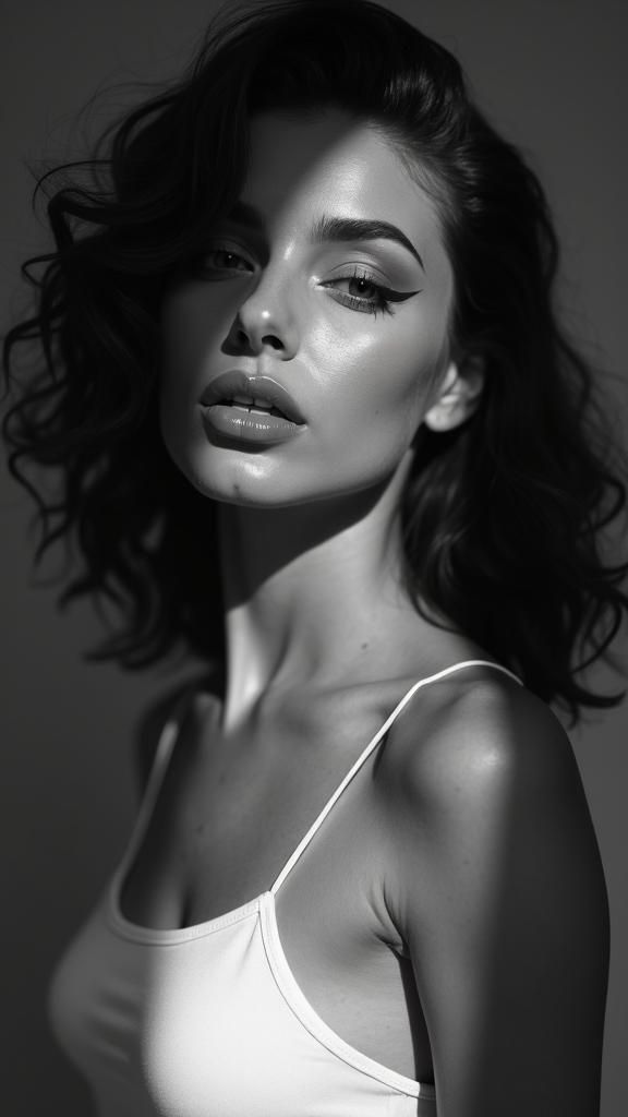 1970s Pin-Up Girl in Black and White Photo