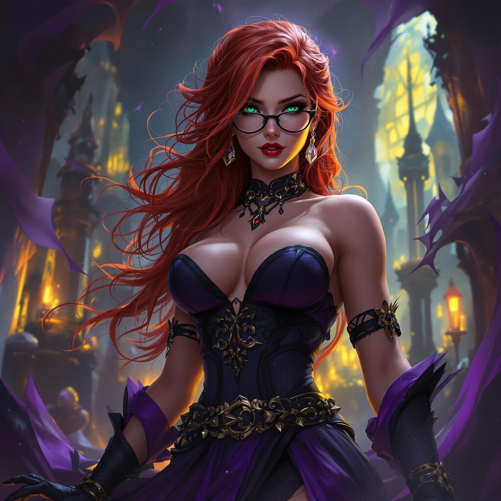 Red-Haired Woman in Dark Fantasy World