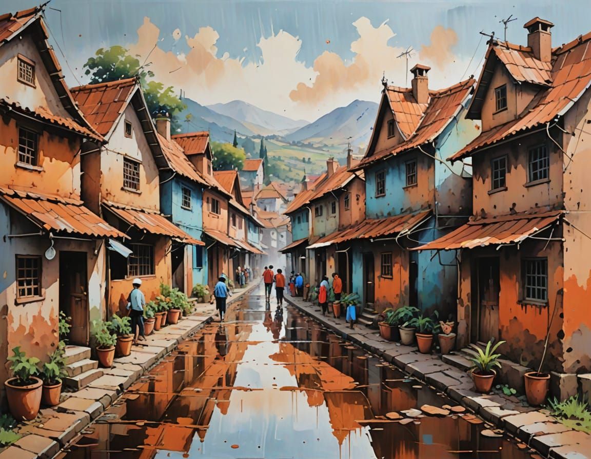 Rustic Clay Village Scene